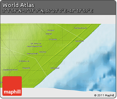 Physical 3D Map of the Area around 3° 19' 33" N, 46° 49' 30" E