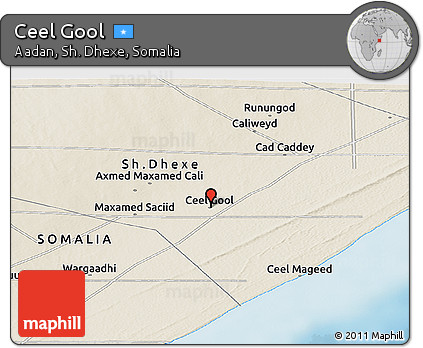 Shaded Relief Panoramic Map of Ceel Gool