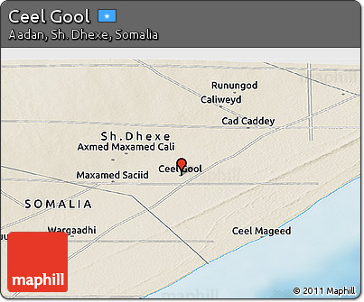 Shaded Relief Panoramic Map of Ceel Gool