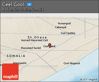 Shaded Relief Panoramic Map of Ceel Gool