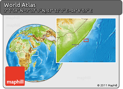 Physical Location Map of the Area around 3° 19' 33" N, 47° 40' 29" E