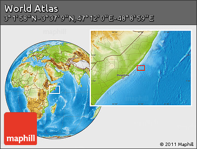 Physical Location Map of the Area around 3° 19' 33" N, 47° 40' 29" E