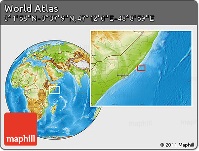 Physical Location Map of the Area around 3° 19' 33" N, 47° 40' 29" E