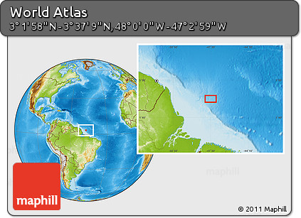 Physical Location Map of the Area around 3° 19' 33" N, 47° 31' 29" W