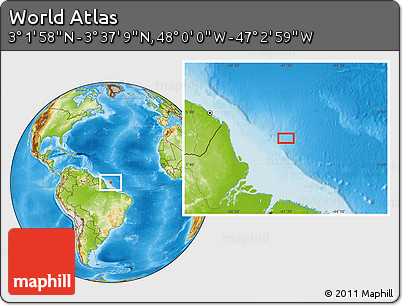 Physical Location Map of the Area around 3° 19' 33" N, 47° 31' 29" W