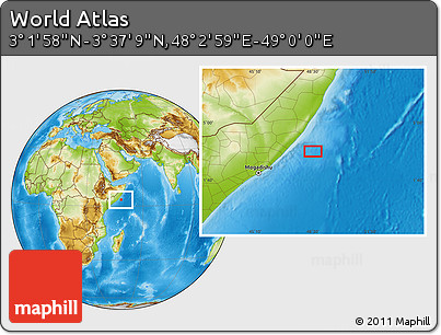 Physical Location Map of the Area around 3° 19' 33" N, 48° 31' 29" E