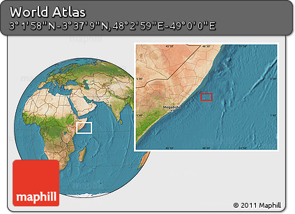 Satellite Location Map of the Area around 3° 19' 33" N, 48° 31' 29" E