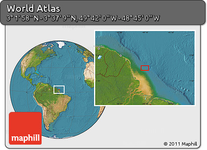 Satellite Location Map of the Area around 3° 19' 33" N, 49° 13' 30" W