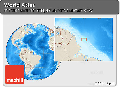 Shaded Relief Location Map of the Area around 3° 19' 33" N, 49° 13' 30" W