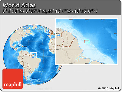 Shaded Relief Location Map of the Area around 3° 19' 33" N, 49° 13' 30" W