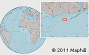 Gray Location Map of the area around 3° 19' 33" N, 4° 10' 30" W, hill shading