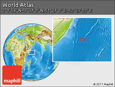 Physical Location Map of the Area around 3° 19' 33" N, 51° 55' 29" E