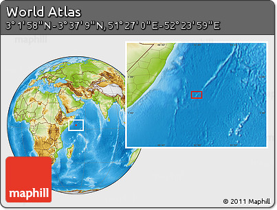 Physical Location Map of the Area around 3° 19' 33" N, 51° 55' 29" E