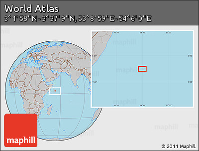 Gray Location Map of the Area around 3° 19' 33" N, 53° 37' 30" E