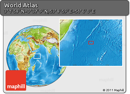 Physical Location Map of the Area around 3° 19' 33" N, 53° 37' 30" E