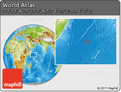 Physical Location Map of the Area around 3° 19' 33" N, 53° 37' 30" E