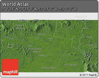 Satellite 3D Map of the Area around 3° 19' 33" N, 53° 28' 30" W