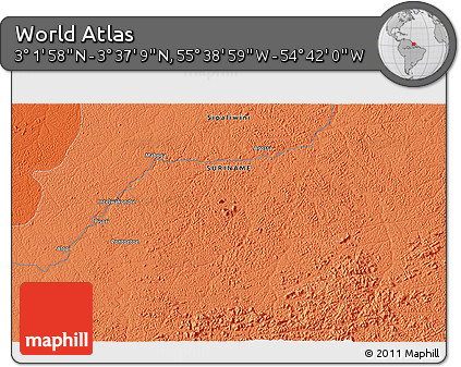 Political 3D Map of the Area around 3° 19' 33" N, 55° 10' 29" W
