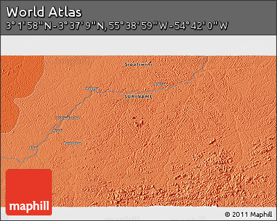 Political 3D Map of the Area around 3° 19' 33" N, 55° 10' 29" W