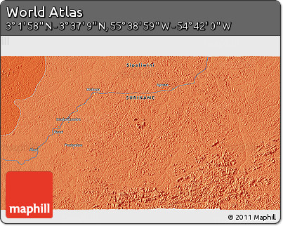 Political 3D Map of the Area around 3° 19' 33" N, 55° 10' 29" W