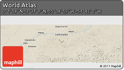 Shaded Relief Panoramic Map of the Area around 3° 19' 33" N, 55° 10' 29" W