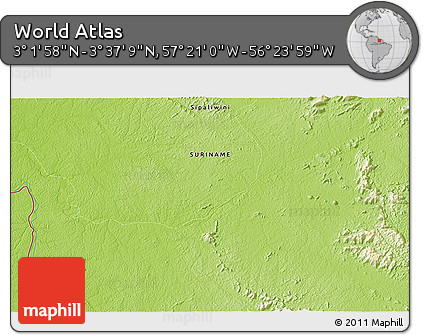 Physical 3D Map of the Area around 3° 19' 33" N, 56° 52' 30" W