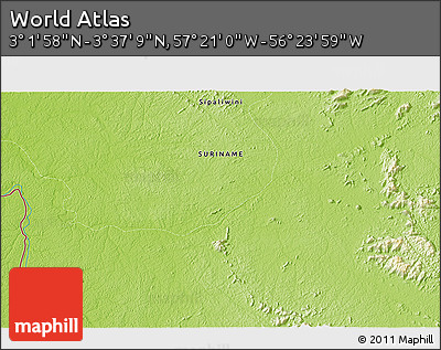 Physical 3D Map of the Area around 3° 19' 33" N, 56° 52' 30" W