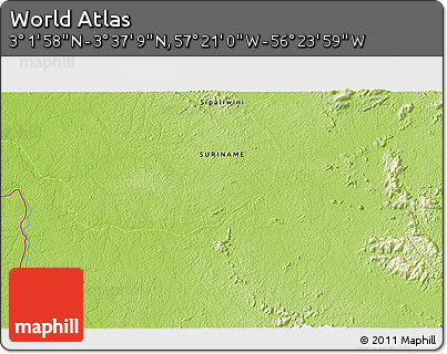 Physical 3D Map of the Area around 3° 19' 33" N, 56° 52' 30" W