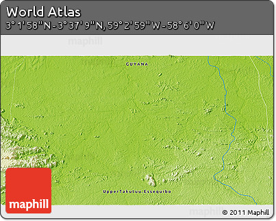 Physical 3D Map of the Area around 3° 19' 33" N, 58° 34' 30" W