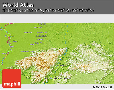 Physical 3D Map of the Area around 3° 19' 33" N, 59° 25' 29" W