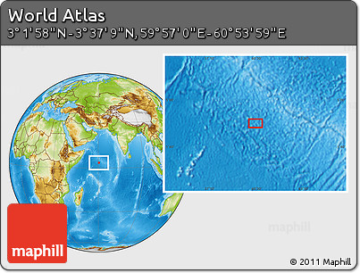 Physical Location Map of the Area around 3° 19' 33" N, 60° 25' 29" E