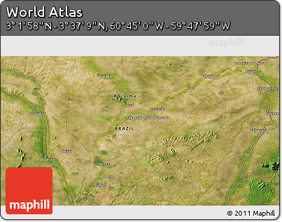 Satellite 3D Map of the Area around 3° 19' 33" N, 60° 16' 29" W