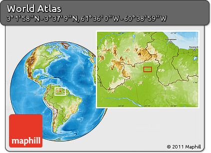 Physical Location Map of the Area around 3° 19' 33" N, 61° 7' 30" W
