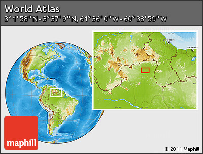Physical Location Map of the Area around 3° 19' 33" N, 61° 7' 30" W