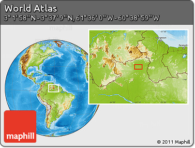 Physical Location Map of the Area around 3° 19' 33" N, 61° 7' 30" W