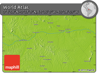 Physical Map of the Area around 3° 19' 33" N, 61° 7' 30" W
