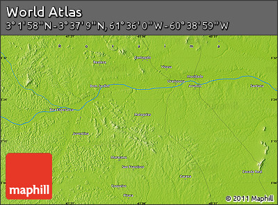 Physical Map of the Area around 3° 19' 33" N, 61° 7' 30" W