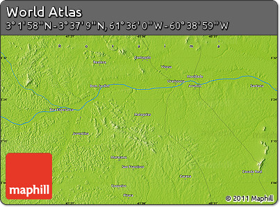 Physical Map of the Area around 3° 19' 33" N, 61° 7' 30" W