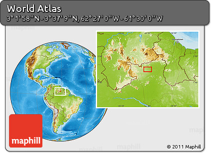 Physical Location Map of the Area around 3° 19' 33" N, 61° 58' 30" W