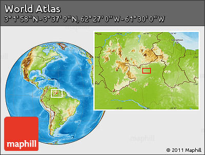 Physical Location Map of the Area around 3° 19' 33" N, 61° 58' 30" W
