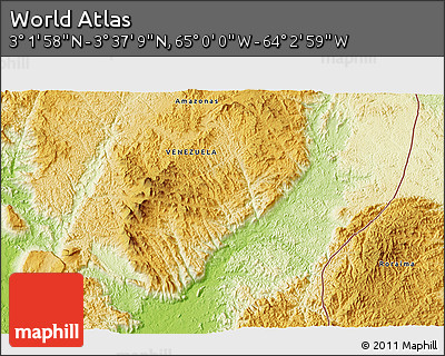 Physical 3D Map of the Area around 3° 19' 33" N, 64° 31' 30" W