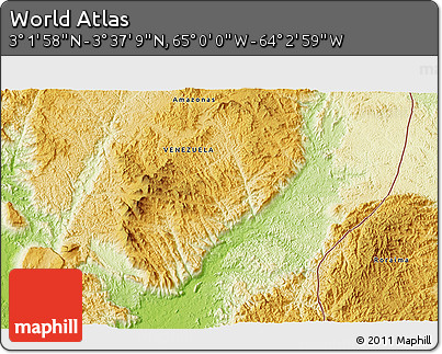 Physical 3D Map of the Area around 3° 19' 33" N, 64° 31' 30" W