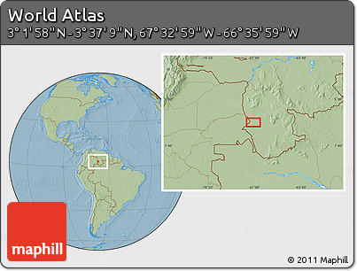 Savanna Style Location Map of the Area around 3° 19' 33" N, 67° 4' 29" W, hill shading