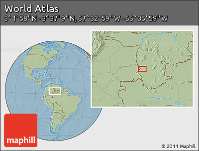 Savanna Style Location Map of the Area around 3° 19' 33" N, 67° 4' 29" W, hill shading