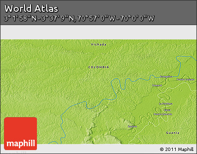 Physical 3D Map of the Area around 3° 19' 33" N, 70° 28' 29" W