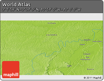 Physical 3D Map of the Area around 3° 19' 33" N, 70° 28' 29" W