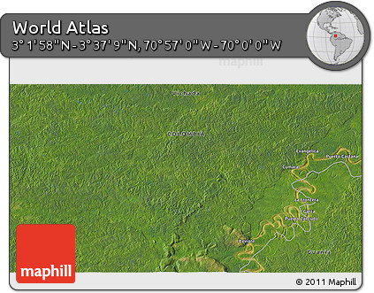 Satellite 3D Map of the Area around 3° 19' 33" N, 70° 28' 29" W