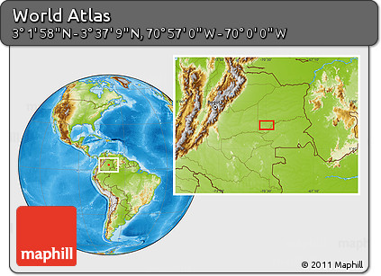 Physical Location Map of the Area around 3° 19' 33" N, 70° 28' 29" W
