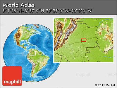 Physical Location Map of the Area around 3° 19' 33" N, 70° 28' 29" W