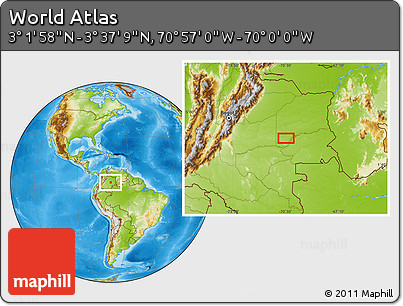 Physical Location Map of the Area around 3° 19' 33" N, 70° 28' 29" W